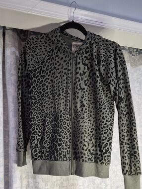 Chaser Olive Green & Black Leopard Zip Hoodie Jacket